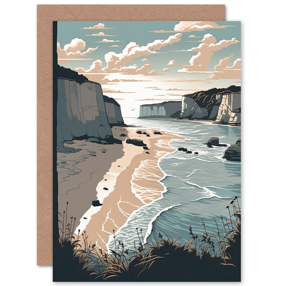 image 1 of White Cliffs Bay Travel Coastal Landscape Greeting Card