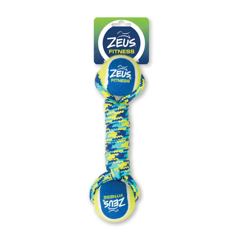 image 1 of Zeus Fitness Dog Toys Double Tennis Ball Rope Dumbbell with Tennis Ball Medium 6.35cm