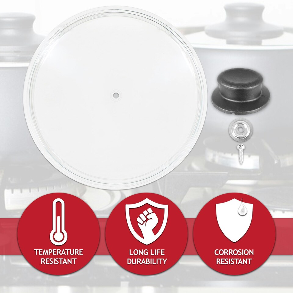 image 1 of SPARES2GO Glass Cookware Lid + Curved Handle Tempered Pan Pot Dish Cover Replacement Kit (20cm)
