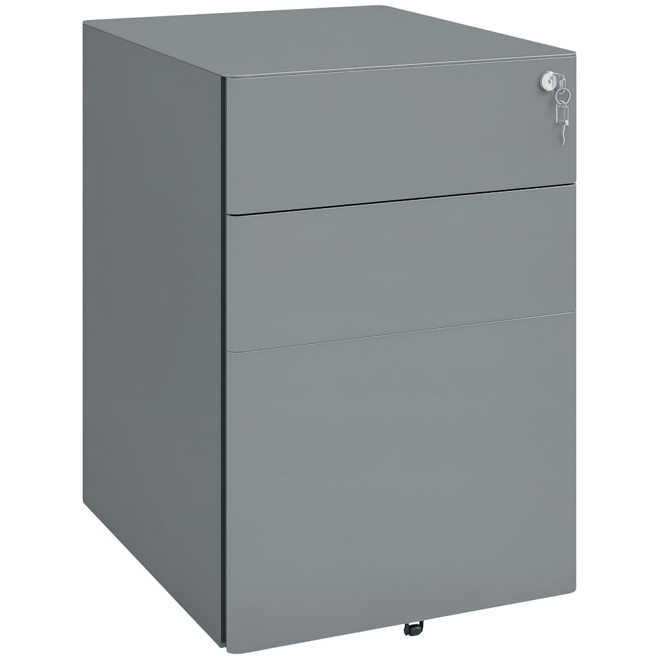image 1 of Vinsetto 3 Drawer Metal Filing Cabinet Lockable 5 Wheels Compact Under Desk Grey