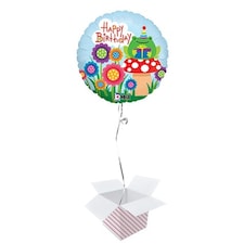 Garden Birthday Round Foil Helium Balloon - Inflated Balloon in a Box