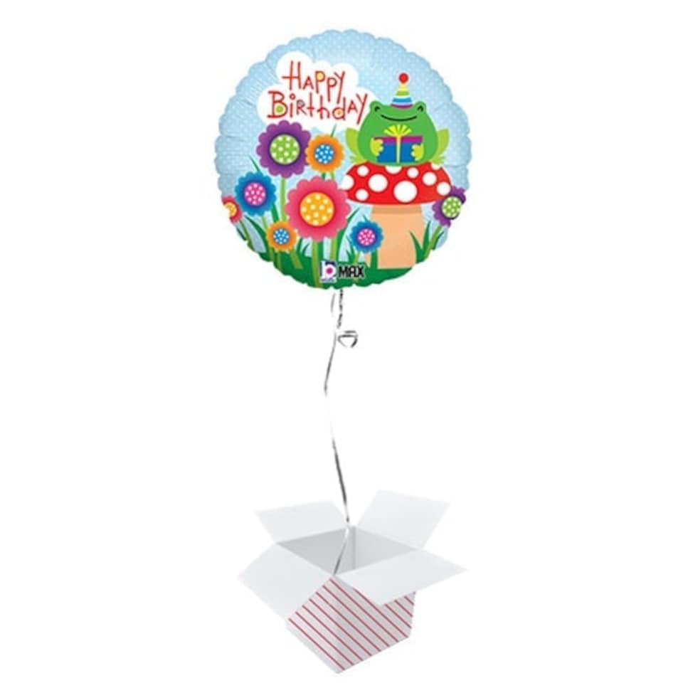 Garden Birthday Round Foil Helium Balloon - Inflated Balloon in a Box