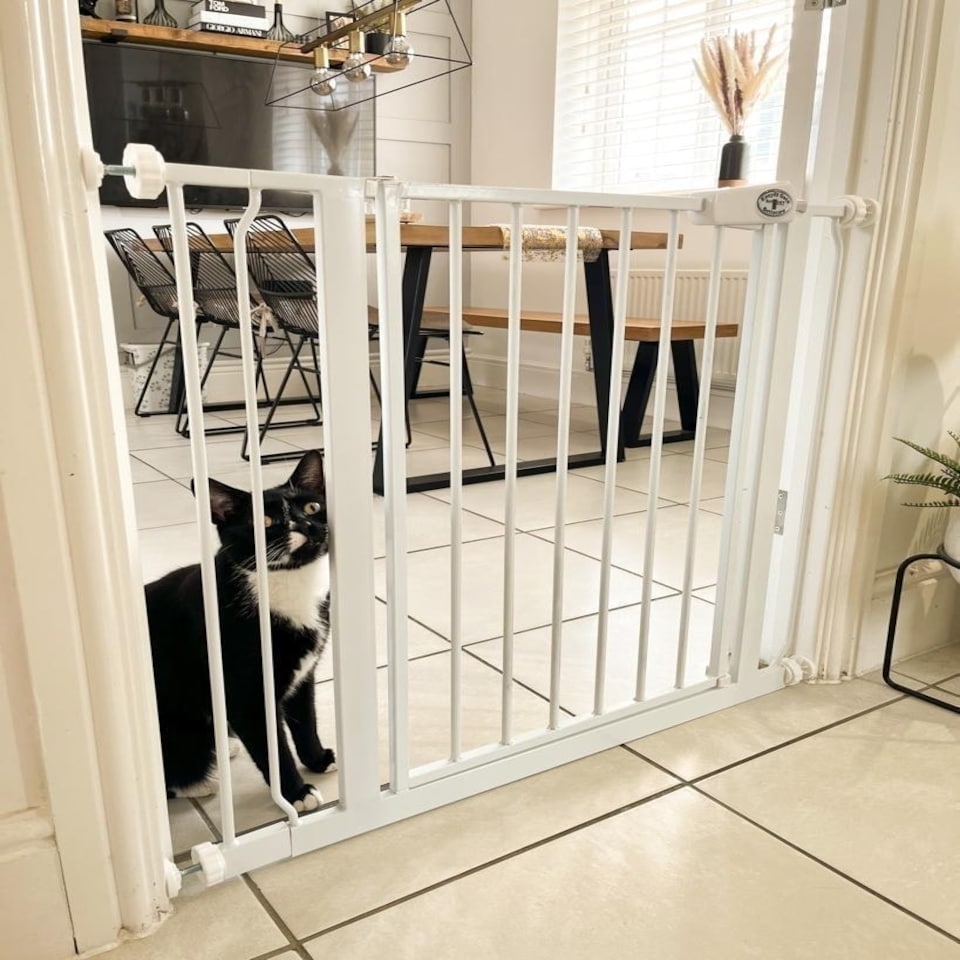 image 1 of Bettacare Easy Fit Pressure Dog Gate, 75cm - 83cm, White, Pressure Fit Pet Gate for Dog and Puppy, Pet and Dog Barrier