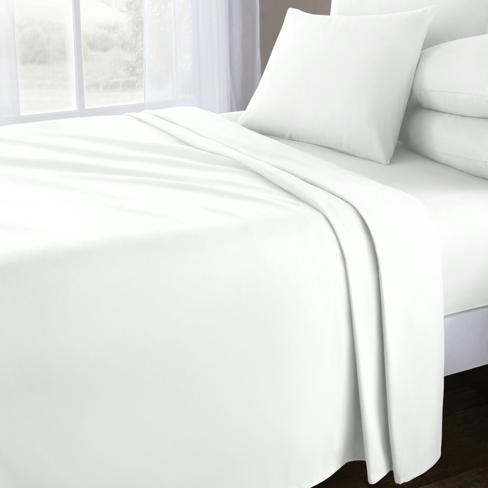 image 1 of Sweet Dreams 200 Thread Count Percale Cotton Flat Sheet White | White | King