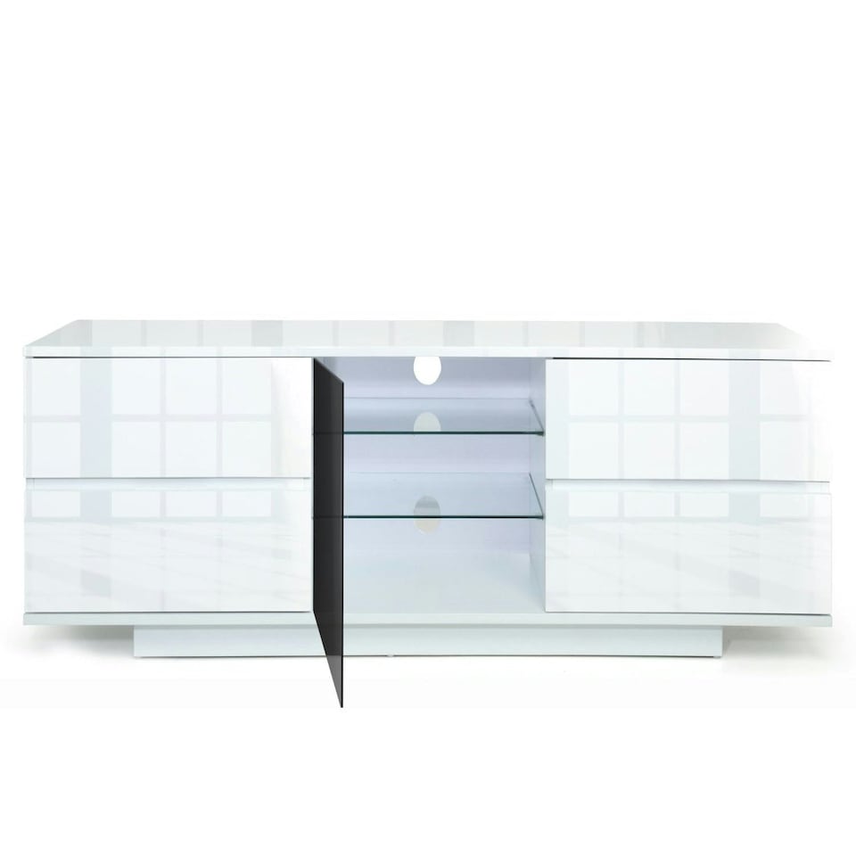 image 1 of Centurion Supports AVITUS ULTRA Remote Friendly BeamThru Gloss White with 4-White Drawers 32"-65" Flat Screen TV Cabinet White