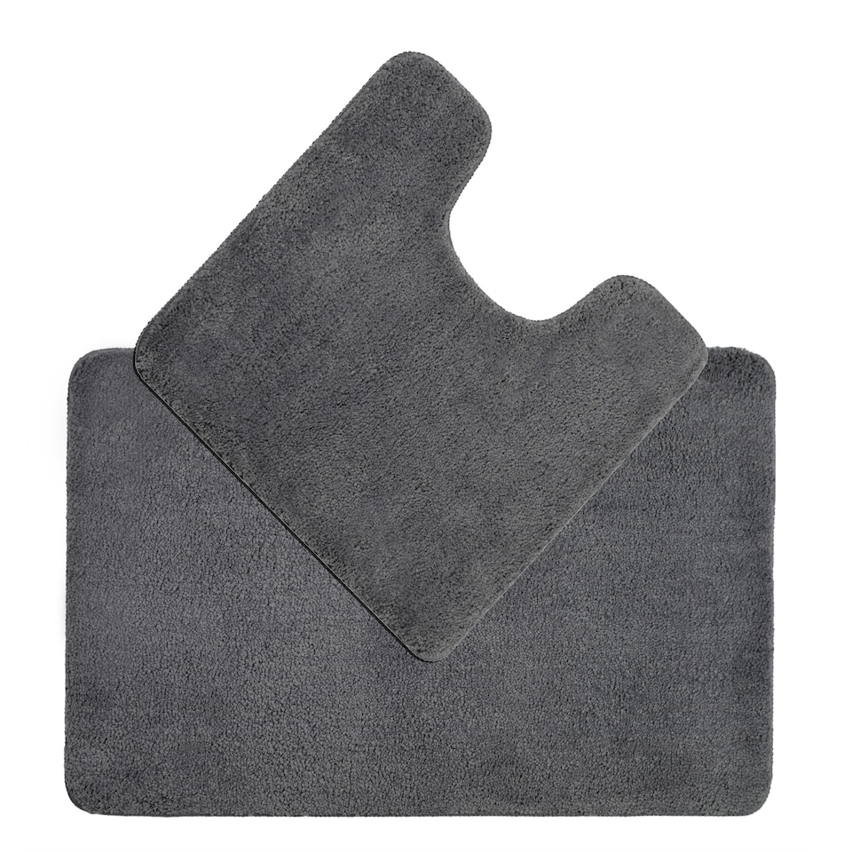 image 1 of Luxury Microfibre Deep Pile Bath Mat and Pedestal Set - Non Slip Grey | Dove Grey