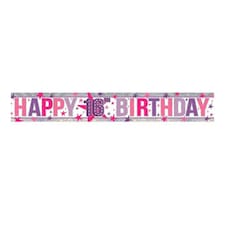 Amscan Holographic Happy 16th Birthday Banner - Pink - One Size