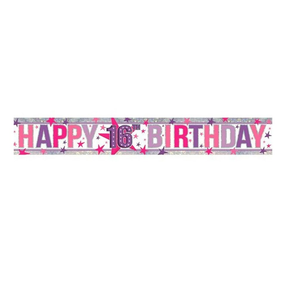 image 1 of Amscan Holographic Happy 16th Birthday Banner - Pink - One Size