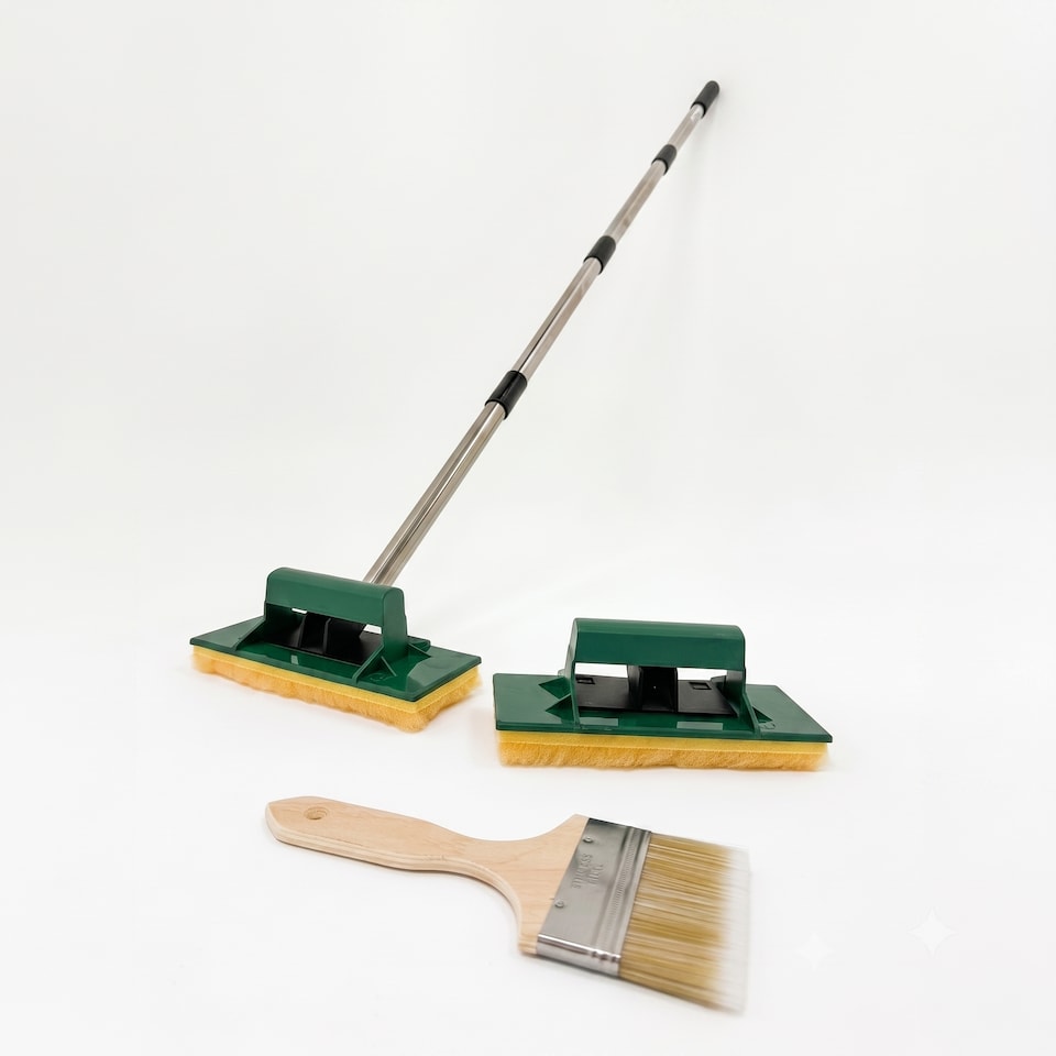 image 1 of Complete Decking Applicator Kit Telescopic Sponge Brushes and 100mm Edge Brush