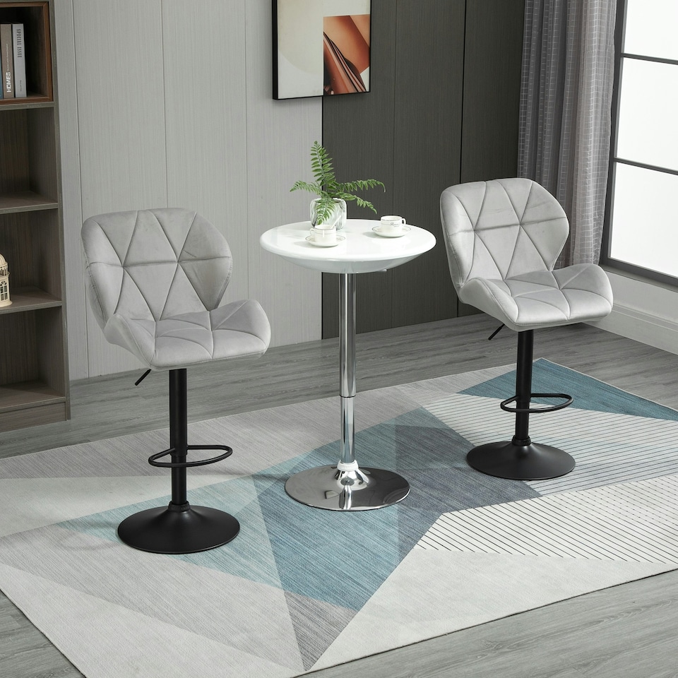 image 1 of HOMCOM Bar Stool Set of 2 Fabric Adjustable Height Counter Chairs Light Grey