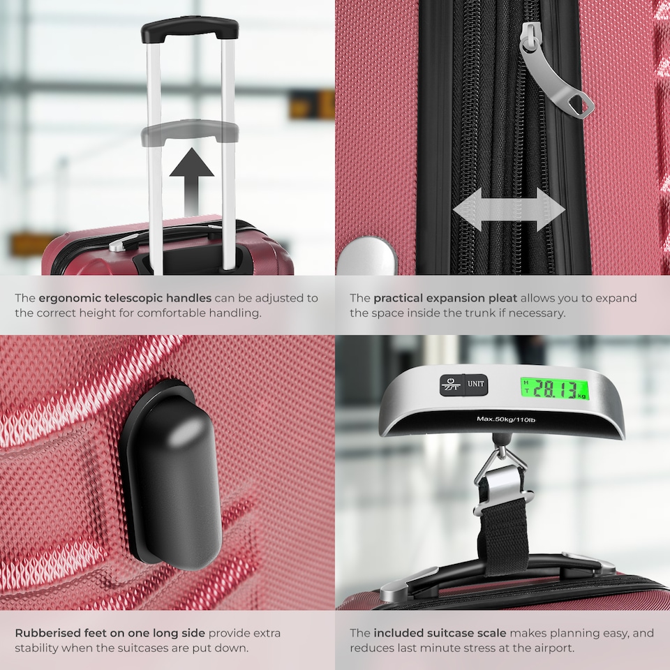 image 1 of Suitcase Set Mila - 4 hard-shell suitcases, including luggage scales and tags | Red | burgundy | 1