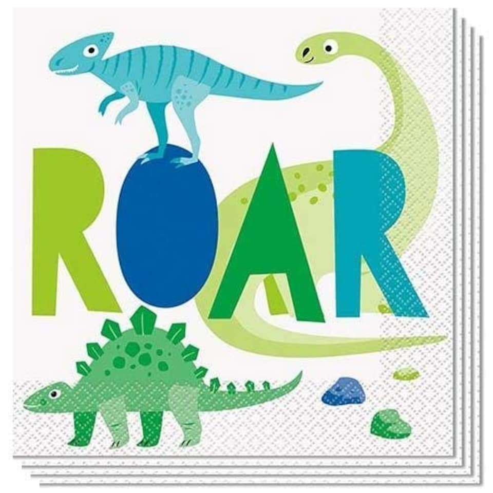 image 1 of Blue & Green Dinosaur Paper Luncheon Napkins 2 Ply 33cm - Pack of 16