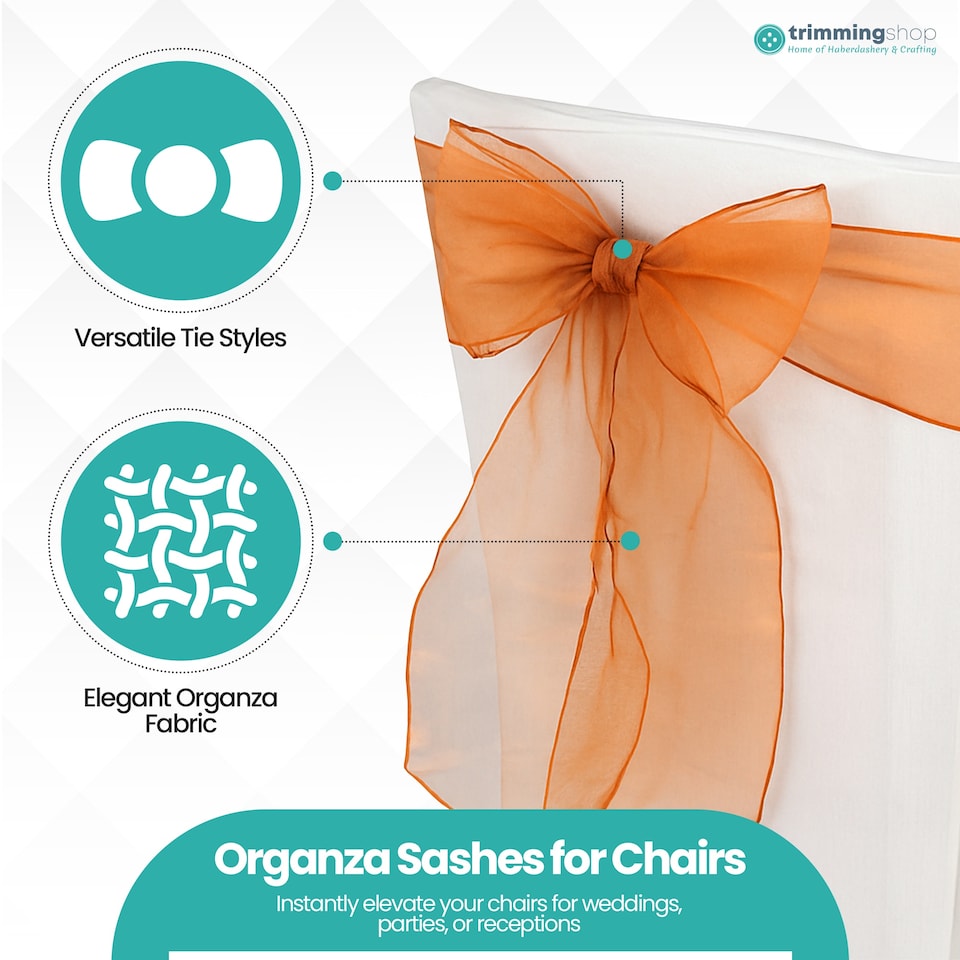 image 1 of 17 x 280cm Organza Chair Sashes, Sheer Sash Ties - 25pcs