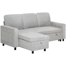 HOMCOM Pull Out Sofa Bed L Shape w/ Reversible Chaise Light Grey Grey