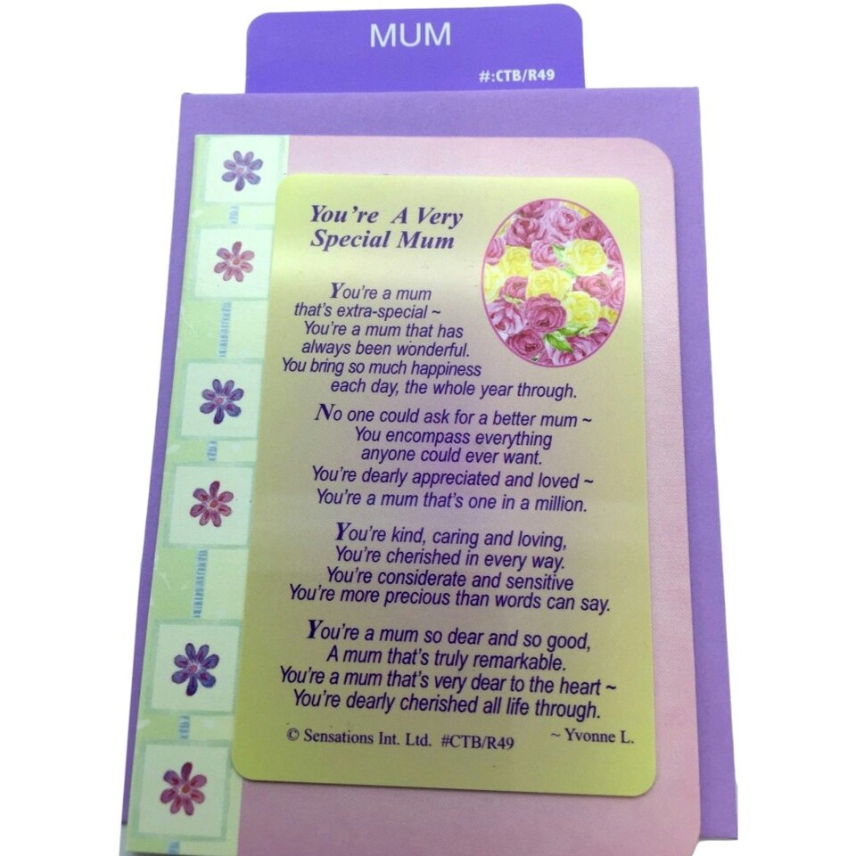 image 1 of You`re A Very Special Mum(Sentimental Keepsake Wallet / Purse Card)...