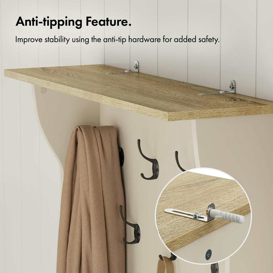 image 1 of VonHaus Hallway Unit Coat Stand with Shoe Storage Bench Cream | One Size