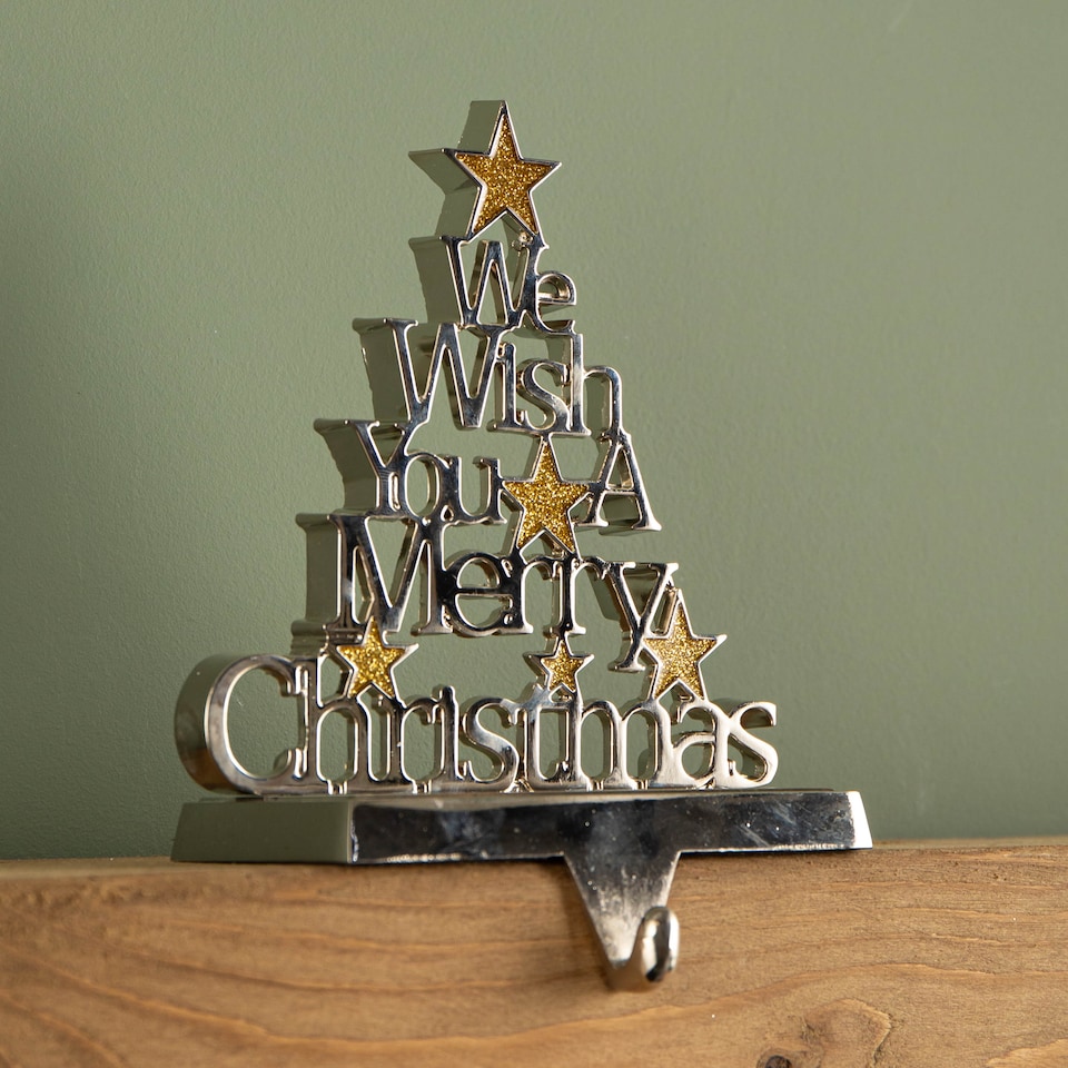 image 1 of 22cm Silver Christmas Stocking Hanger - We Wish You a Merry Christmas