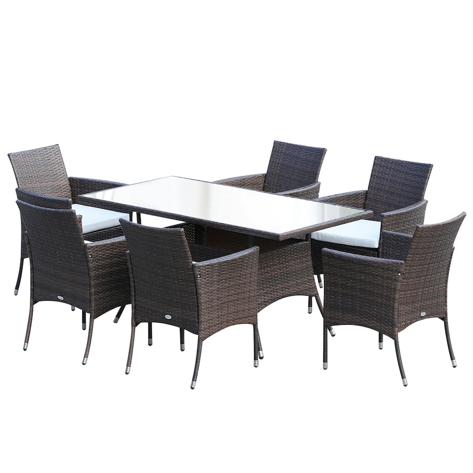 image 1 of Outsunny 7pc Rattan Garden Furniture Dining Set Wicker Patio