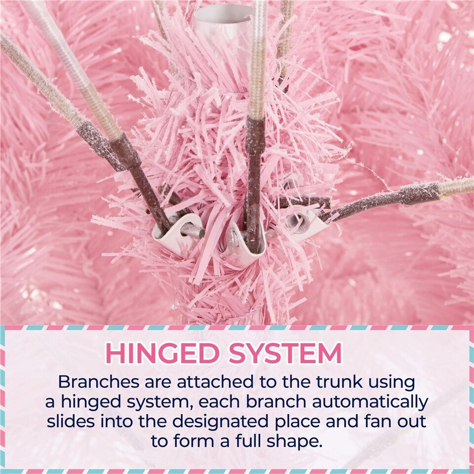 image 1 of Yaheetech  228 cm Tall Flocked Artificial Christmas Tree with Foldable Stand Pink