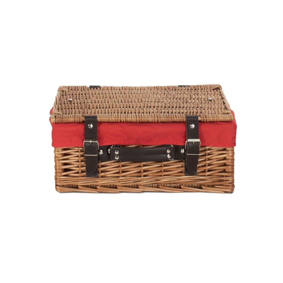 image 1 of 36cm Double Steamed Wicker Picnic Basket with Lining Red | Red | One Size