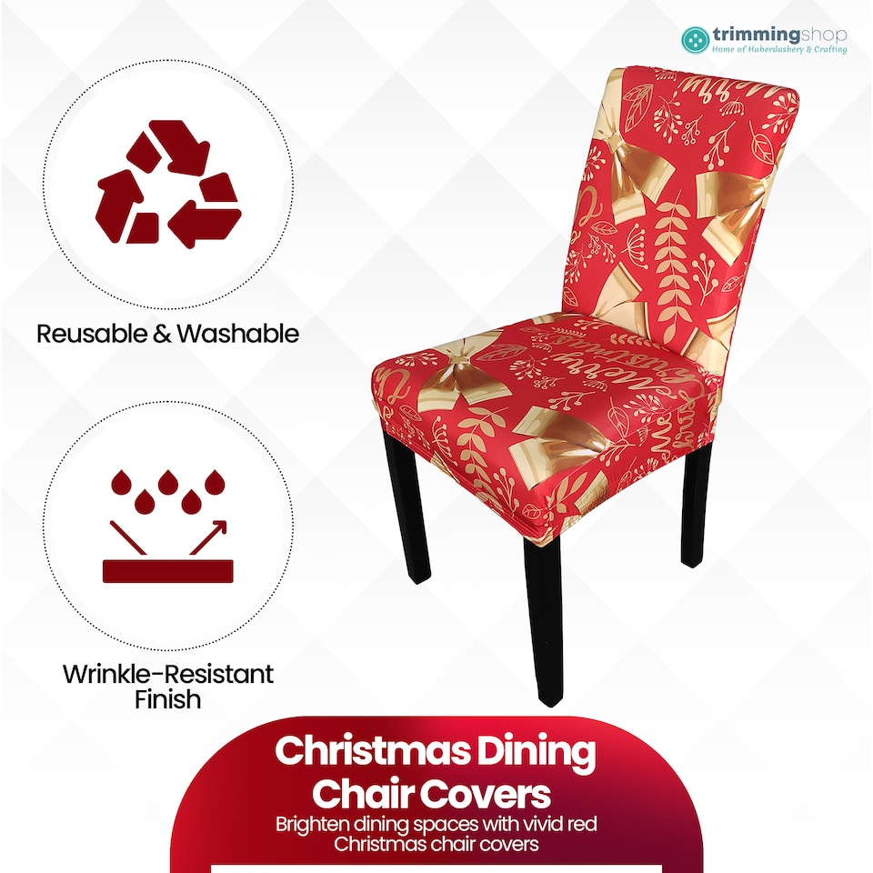 image 1 of Christmas Bow Ribbons Printed Chair Covers, Seat Protector Slipcovers - Red