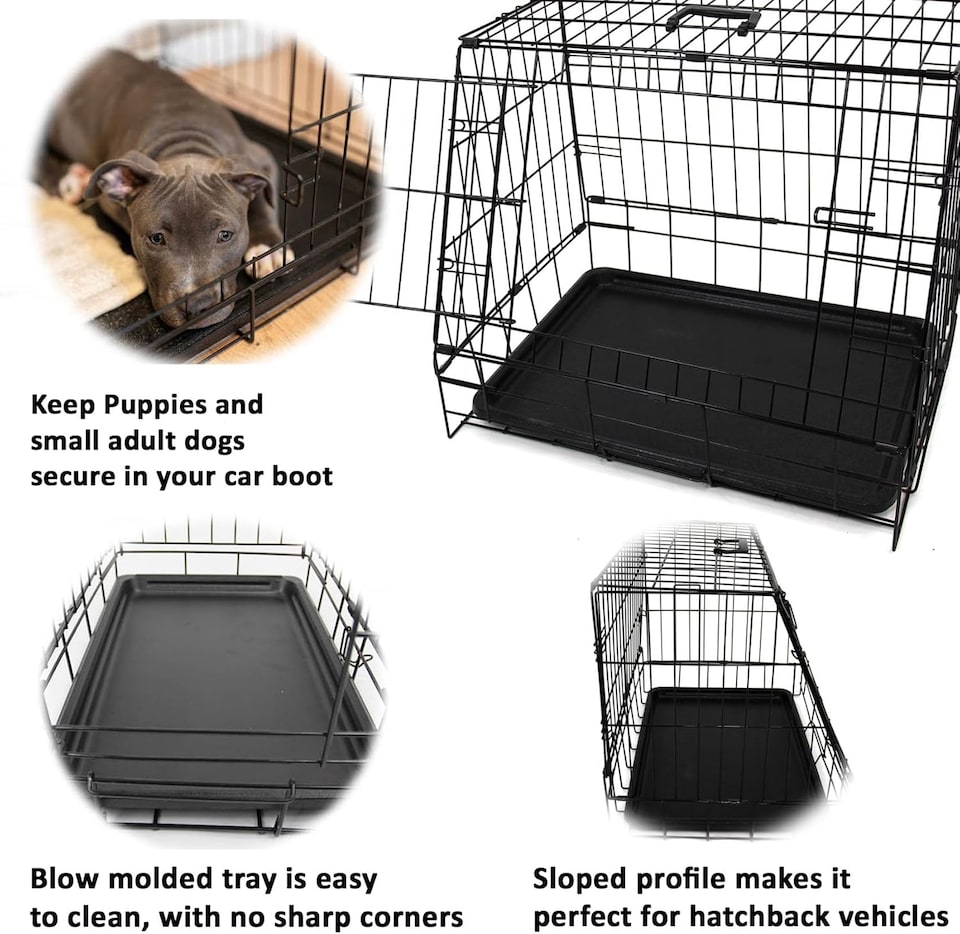 image 1 of Actiaspet - Black Metal Sloping Dog Crate (24 inch) | Car Boot Pet Cage with Removable Tray