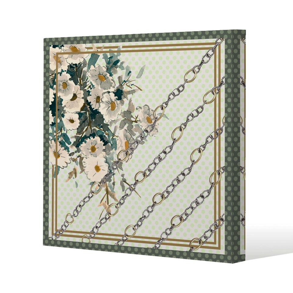 image 1 of Flowers & Chain Links (Canvas Print) | Cream