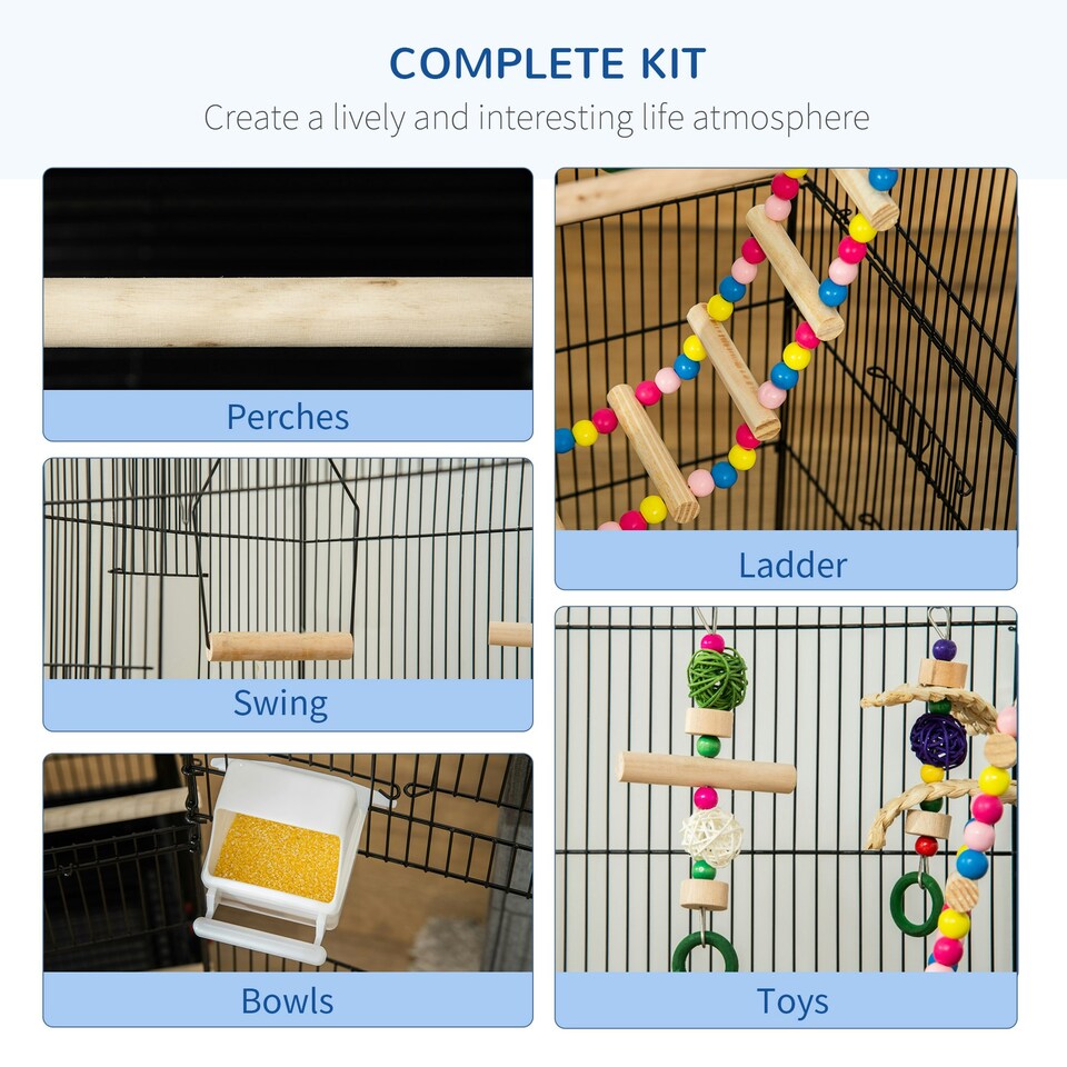 image 1 of PawHut Bird Cage for Budgies, Finches, Canaries w/ Accessories, Toys, Tray