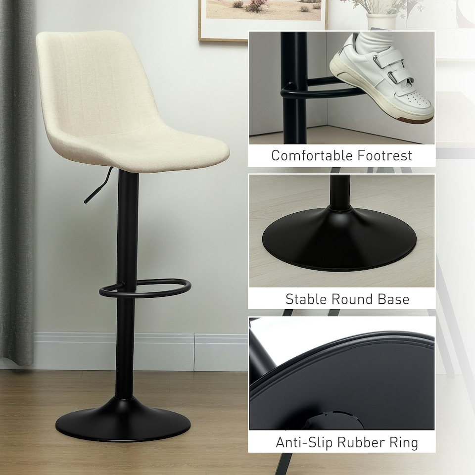 image 1 of HOMCOM Bar Stools Set of 2 Adjustable Swivel Bar Chairs with Backrest Cream | Beige