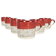 Nicola Spring Ceramic Dipped Dash Coffee Mugs - 475ml - Red - Pack of 6 Red