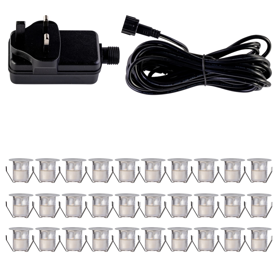 image 1 of Set of 30 - 30mm Stainless Steel IP67 Cool White LED Decking Kit
