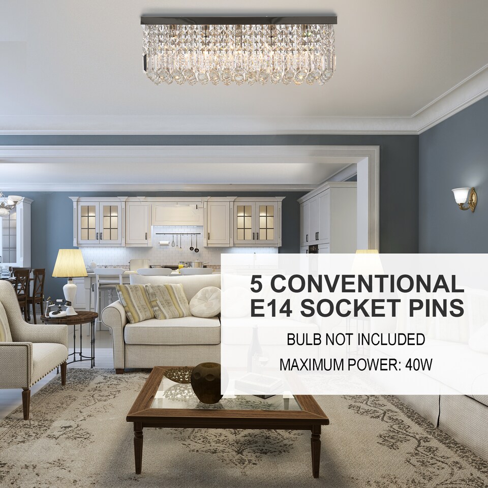 image 1 of HOMCOM Modern Crystal Ceiling Light Square Crystal Chandelier for Living Room, Dining Room, Hall, E14 Base, Silver, 80 x 25 x 23cm