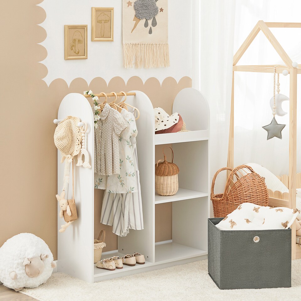 image 1 of SoBuy Kids Wardrobe with Hanging Rail, Storage Box & 3 Hooks, White, 38.2x13.8x42.5 inches, 22.5 kg - KMB40-W