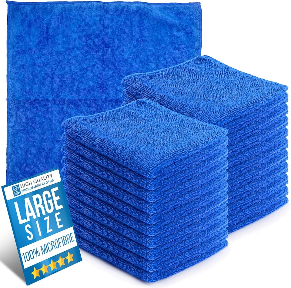 image 1 of Microfibre Cleaning Cloth 40x40cm Super Absorbent Lint Free Microfiber Cloths Cleaning for Home, Kitchen, Mirrors, Car - Pack of 20