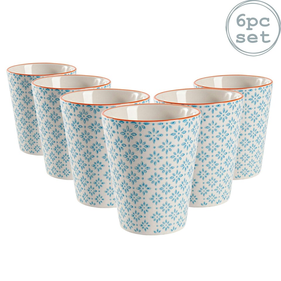 image 1 of Nicola Spring Hand-Printed Tumblers - 300ml - Blue - Pack of 6 Blue