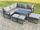 image 1 of Fimous Aluminium Outdoor Garden Furniture Set Lounge Sofa Oblong Coffee Table Sets with 3 Footstools Indoor Conservatory Set Dark Grey