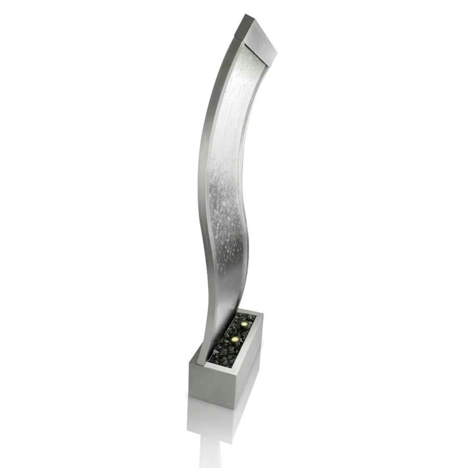 image 1 of Primrose Curved Silver Stainless Steel Water Feature Wall Cascade 183cm