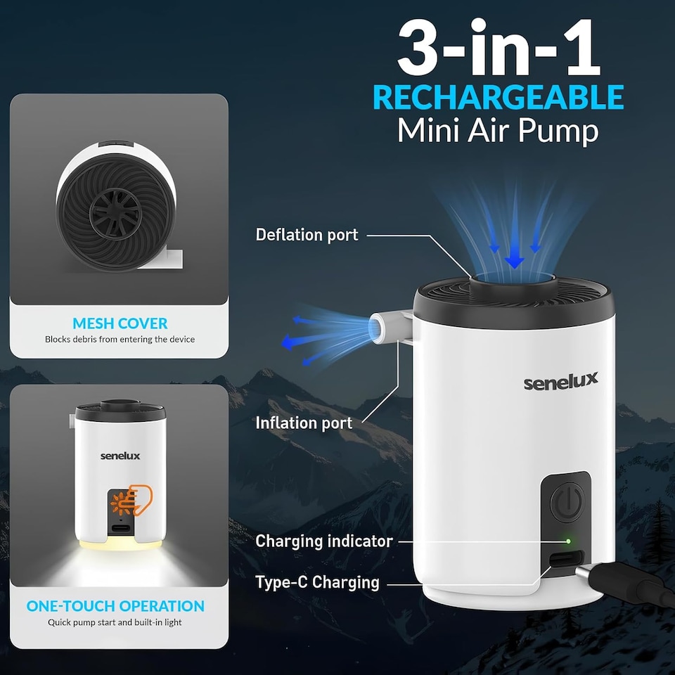 image 1 of Senelux 5 in 1 Mini Electric Air Pump