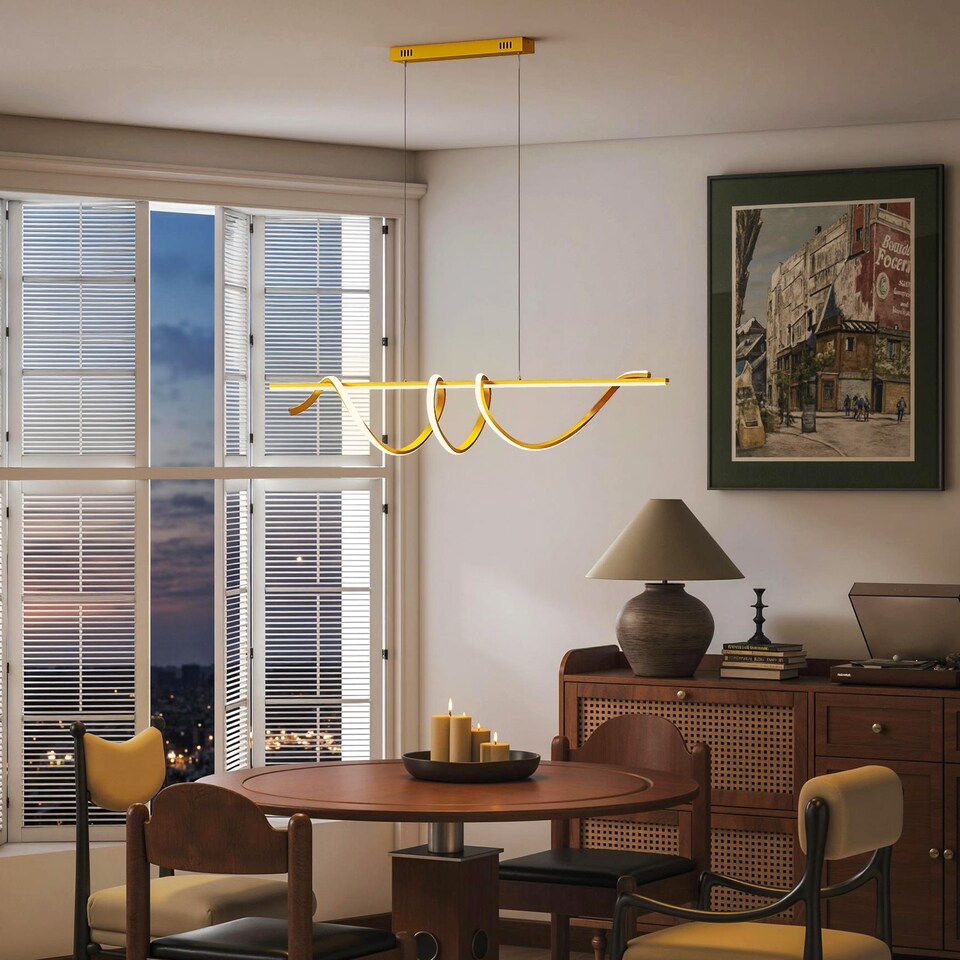 image 1 of HOMCOM LED Pendant Light, Modern Ceiling Light with three Temperatures, Adjustable Height Hanging Fixture with Wall Switch for Kitchen Island, Dining Room, Gold Tone | Gold