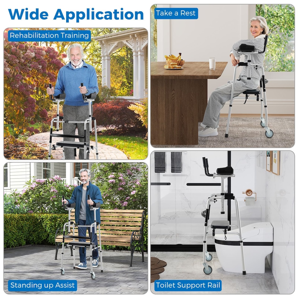 image 1 of COSTWAY Versatile Rolling Walker All Terrain Stand-Assist Walker-Silver