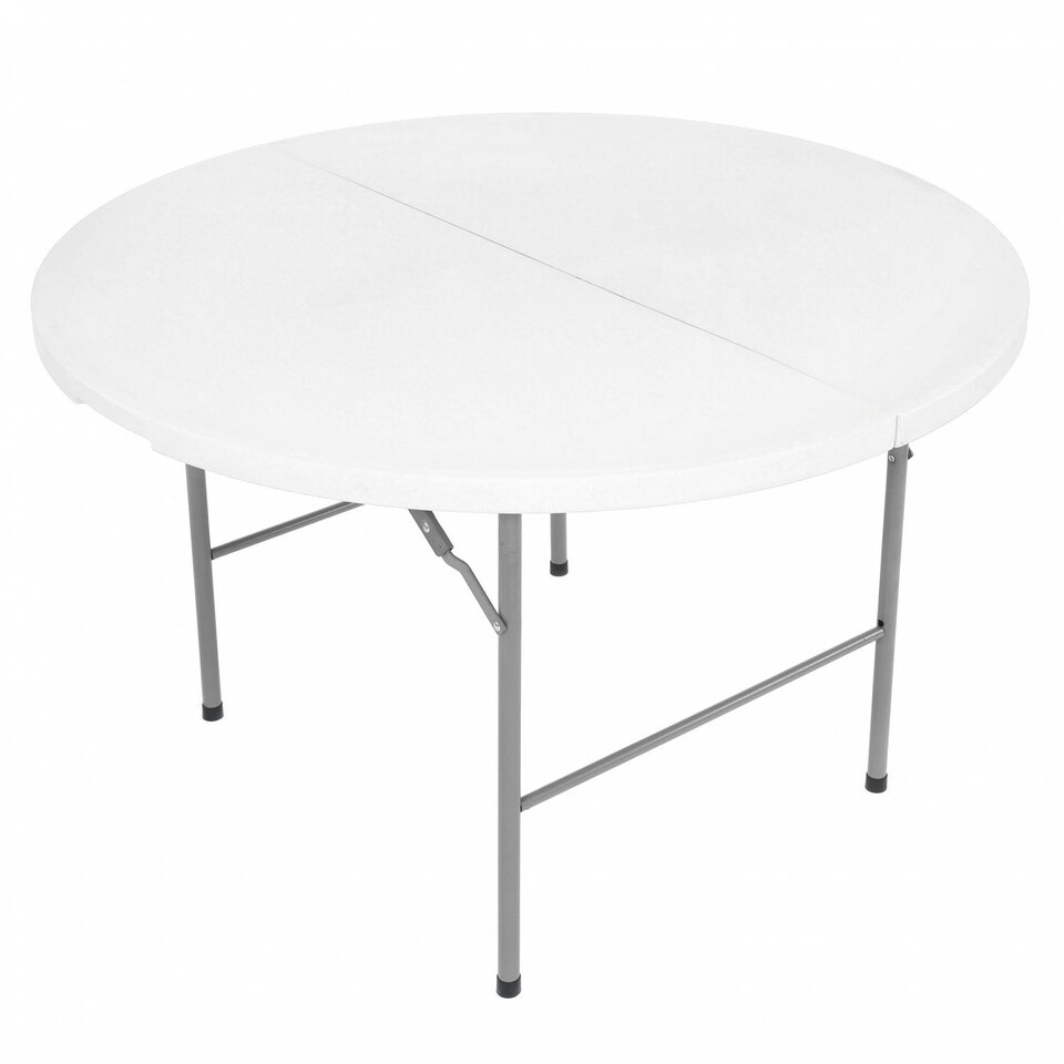 image 1 of Oypla 4ft 1.2m Round Folding Heavy Duty Outdoor Trestle Party Garden Table White