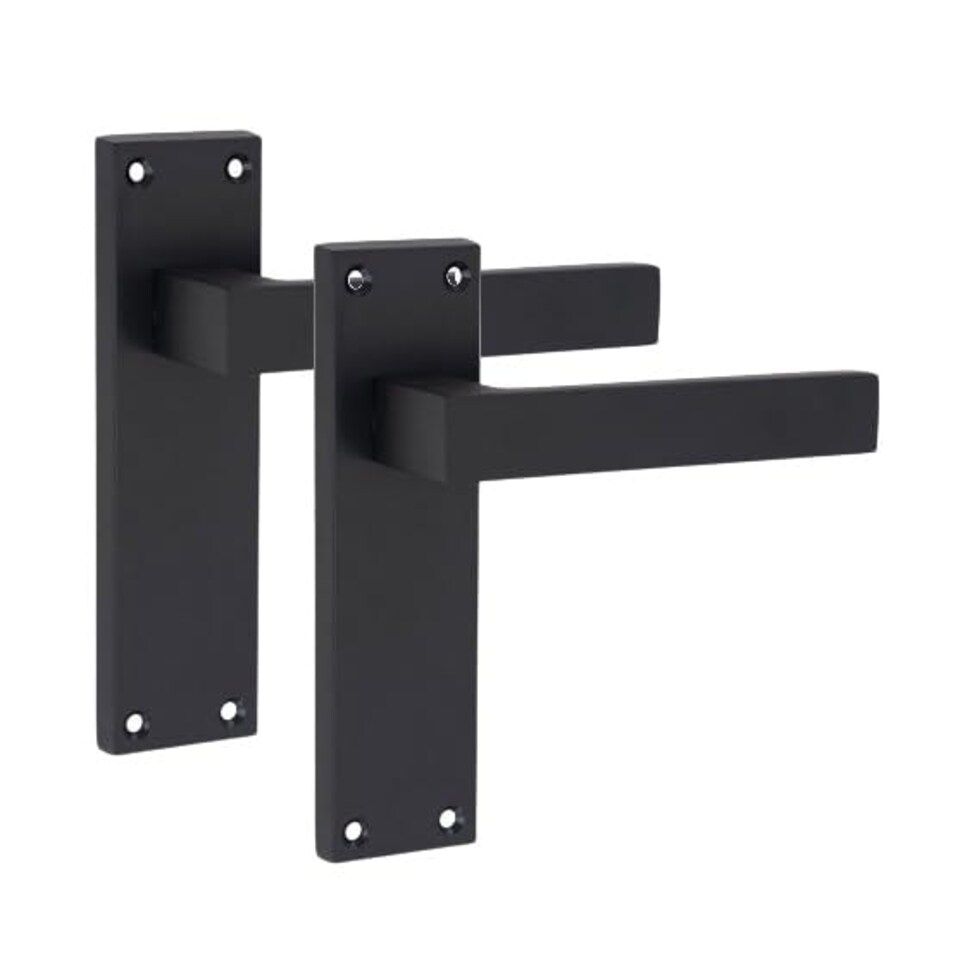 image 1 of Golden Grace 5 Pairs Victorian Straight Delta Door Handles Latch in Matt Black - 150mm x 40mm Backplate Black
