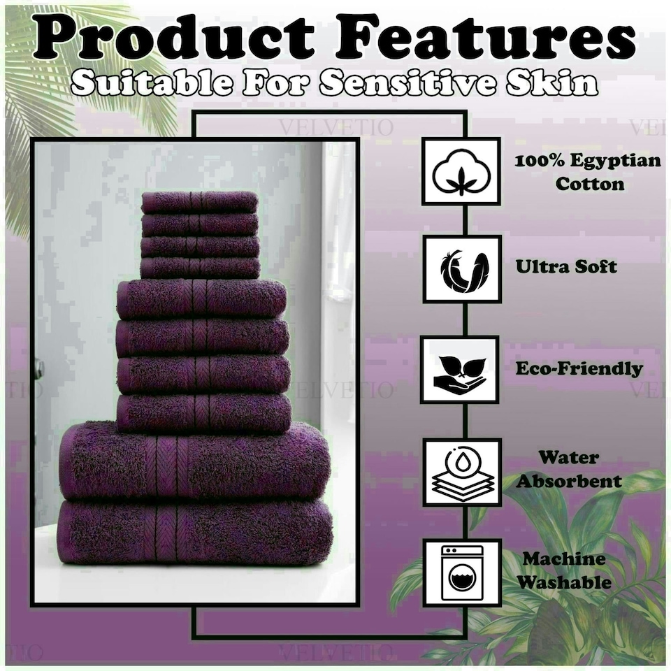 image 1 of VELVETIO 10 Piece Towel Bale Set Toronto Stripe Pattern - 100% Cotton, 450 GSM Purple