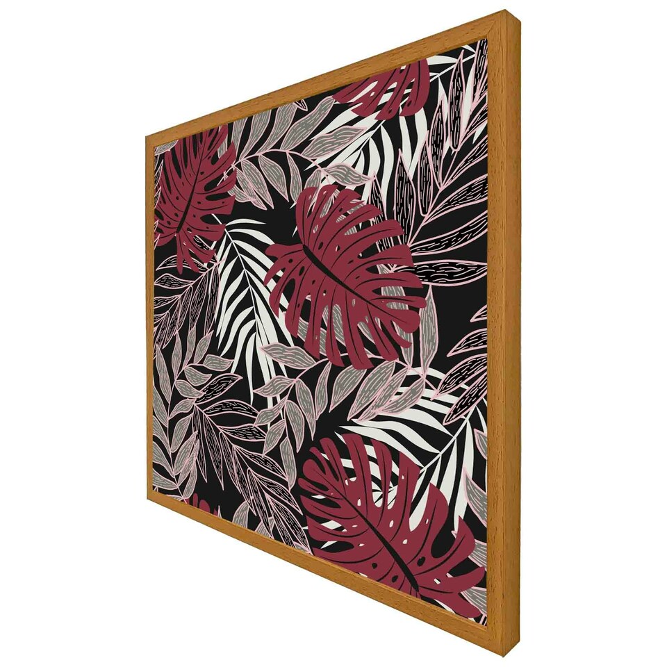 image 1 of Tropical leaves in red, white & grey (Picutre Frame) Grey | XL