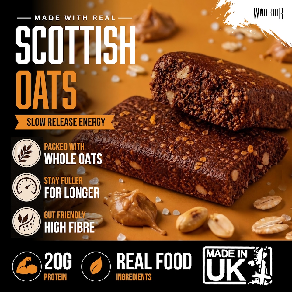 image 1 of Warrior RAW Protein Bars 12 x 75g – 20g High Protein Bar, Low Sugar High Fibre Oat Protein Flapjack – Protein Snacks, Meal Replacement Bars (Chocolate Peanut Butter)