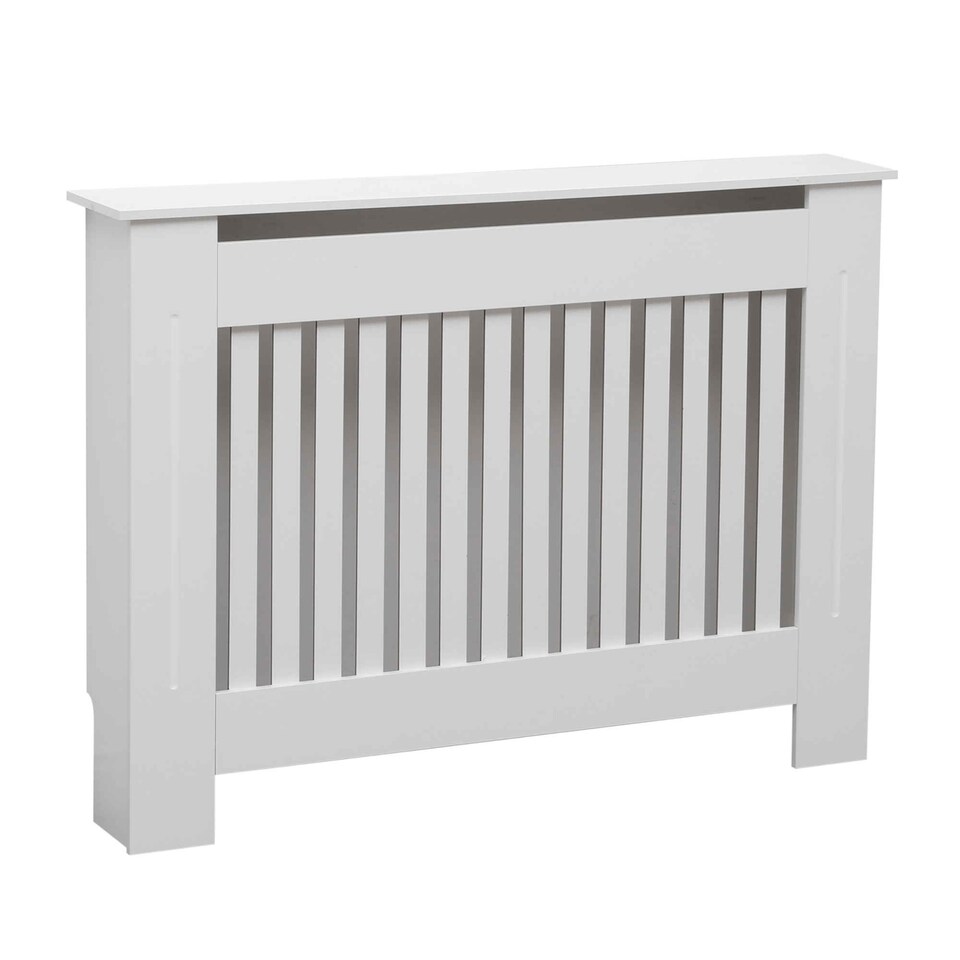image 1 of Medium White Wooden Slatted Grill Radiator Cover MDF Cabinet