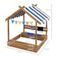 image 5 of Outsunny Sand Pit with Canopy, Blackboard, Toys, Sink, Seats, Flags for Kids | Brown | Brown