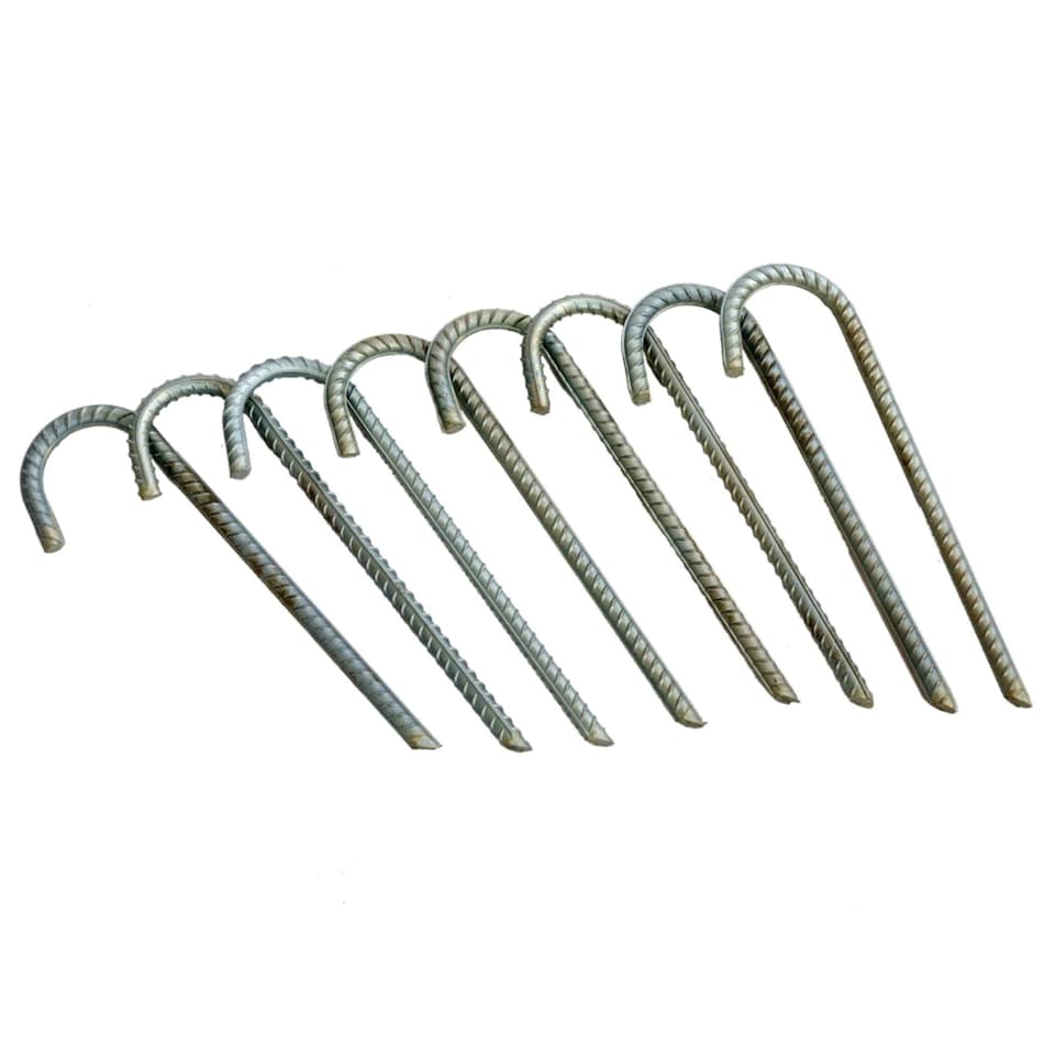 image 1 of 8x Galvanised Steel Ground Stakes Rebar Tent Pegs Garden Pins Anchors - 12 Inch | Silver