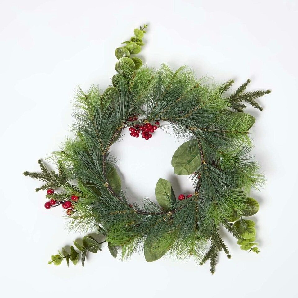 image 1 of Homescapes Artificial Winter Woodland and Eucalyptus Wreath