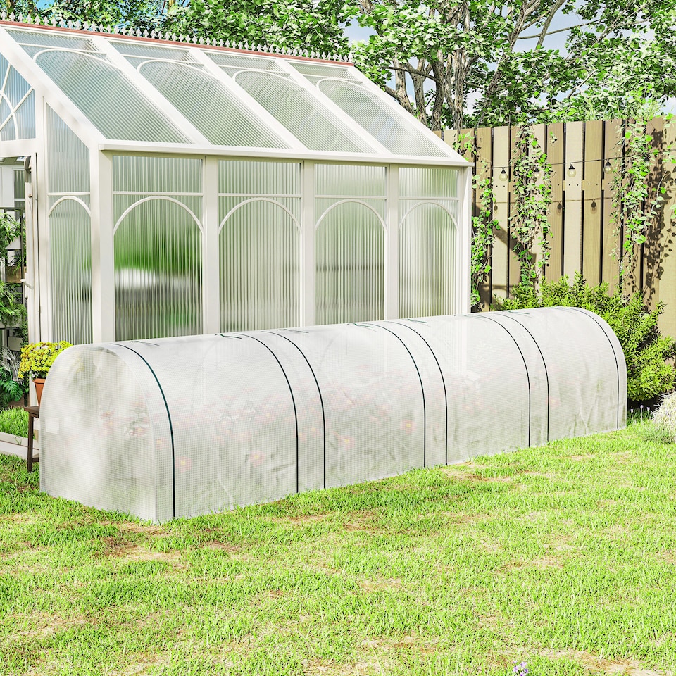 image 1 of Outsunny Tunnel Greenhouse Steel Frame for Garden w/ Zipper Doors